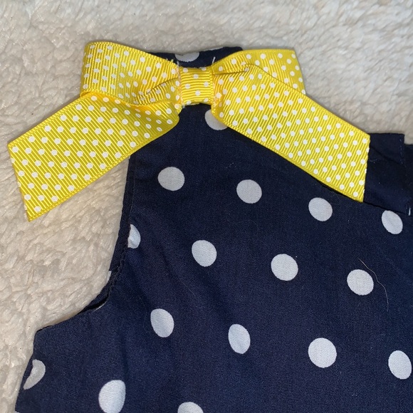 Blueberi Boulevard Polka Dot Daisy Dress EUC 18M Navy & Yellow - Picture 4 of 11